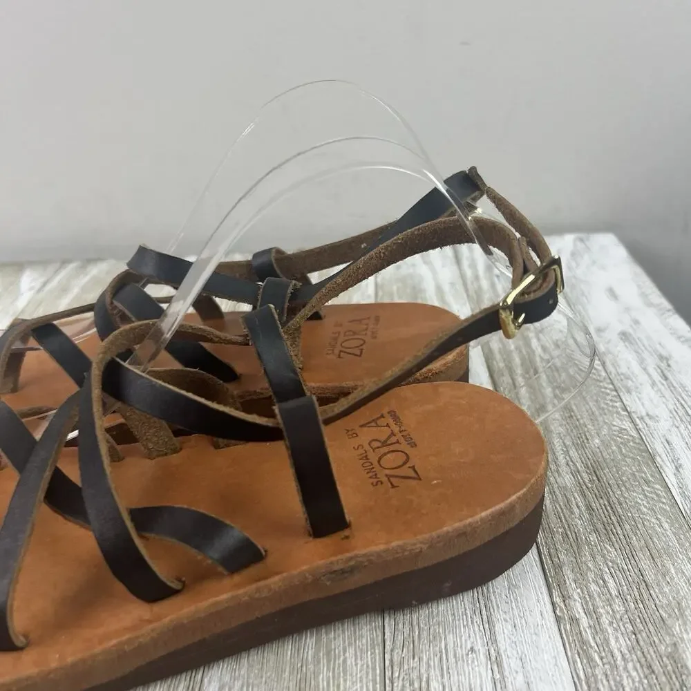 Zora Sandals 7-7.5 Handmade In St. Thomas Leather Strappy Boho Festival
